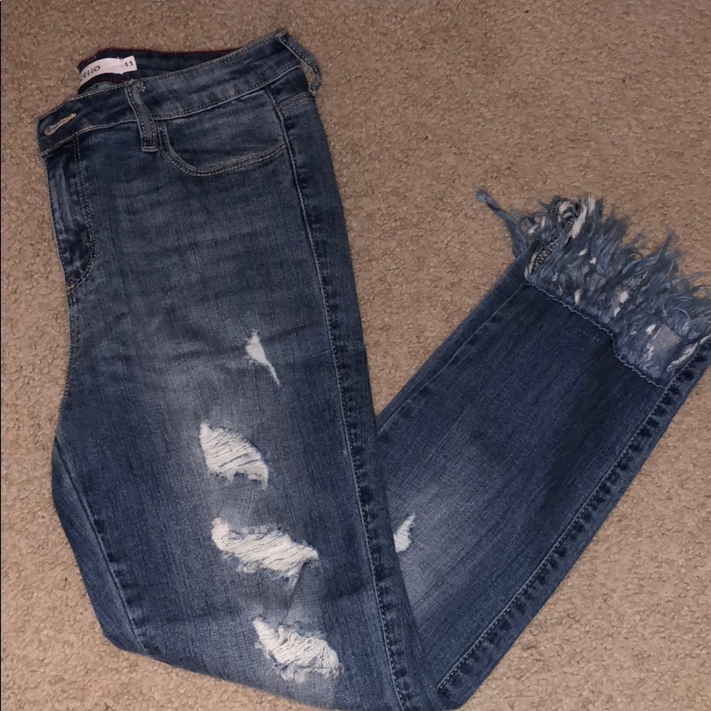 Cello skinny jeans with fringe bottom